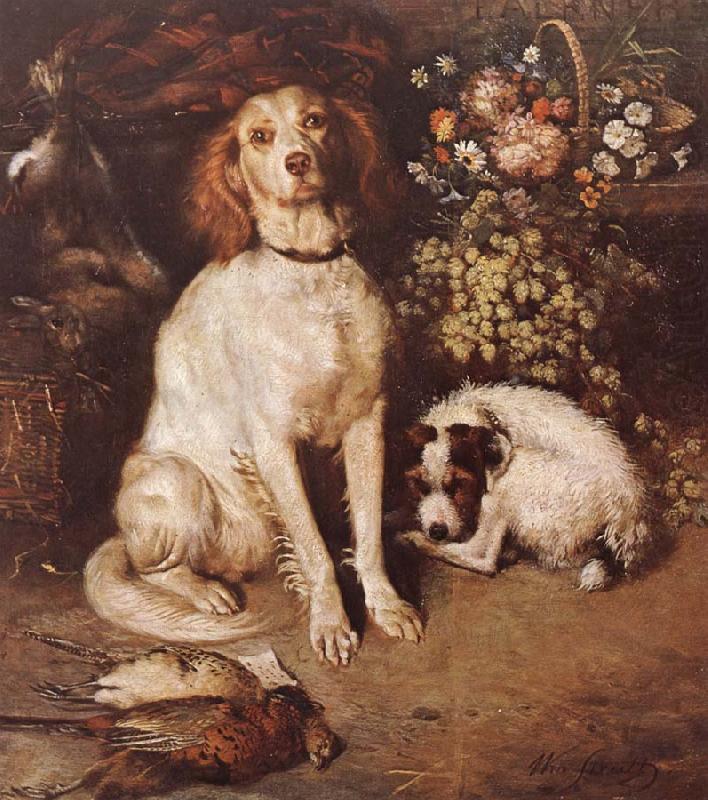 William Strutt Dogs with Flowers and game china oil painting image